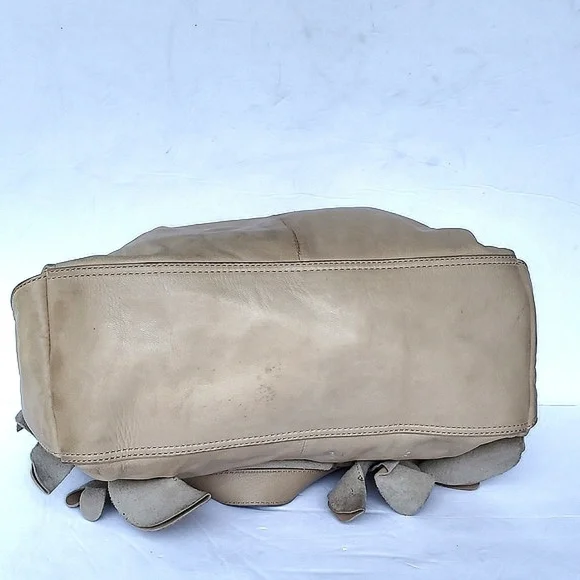 HINGE Floral Tan Suede Leather Shoulder Satchel Bag - Picture 5 of 9